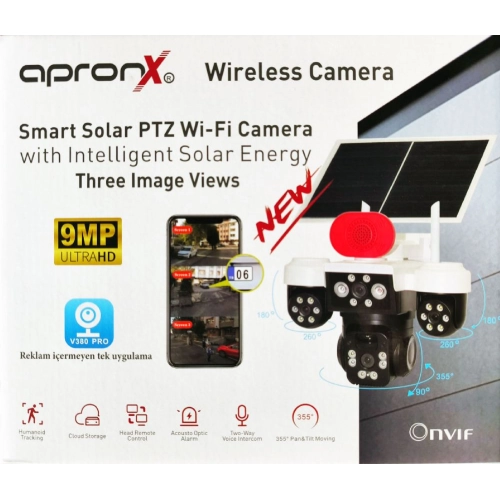 APRONX APX-WP296 9MP 3.6MM SOLAR WIFI UC KAMERA 24 LED PTZ