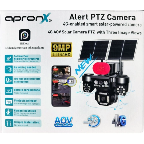 APRONX APX-WSP798 9MP 10X ZOOM AOV 4G SOLAR UC KAMERA 40 LED PTZ