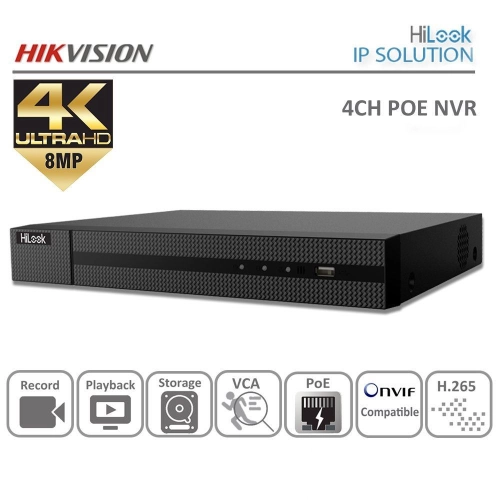HIKVISION-HILOOK NVR-104MH-C/4P 4 KANAL(POE) 8MP 1HDD(8TB) NVR KAYIT CIHAZI
